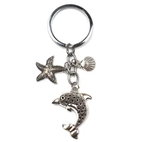 new charm dolphin shell starfish alloy pendant keychain retro ocean animal keyring men and women key chain party souvenir gift