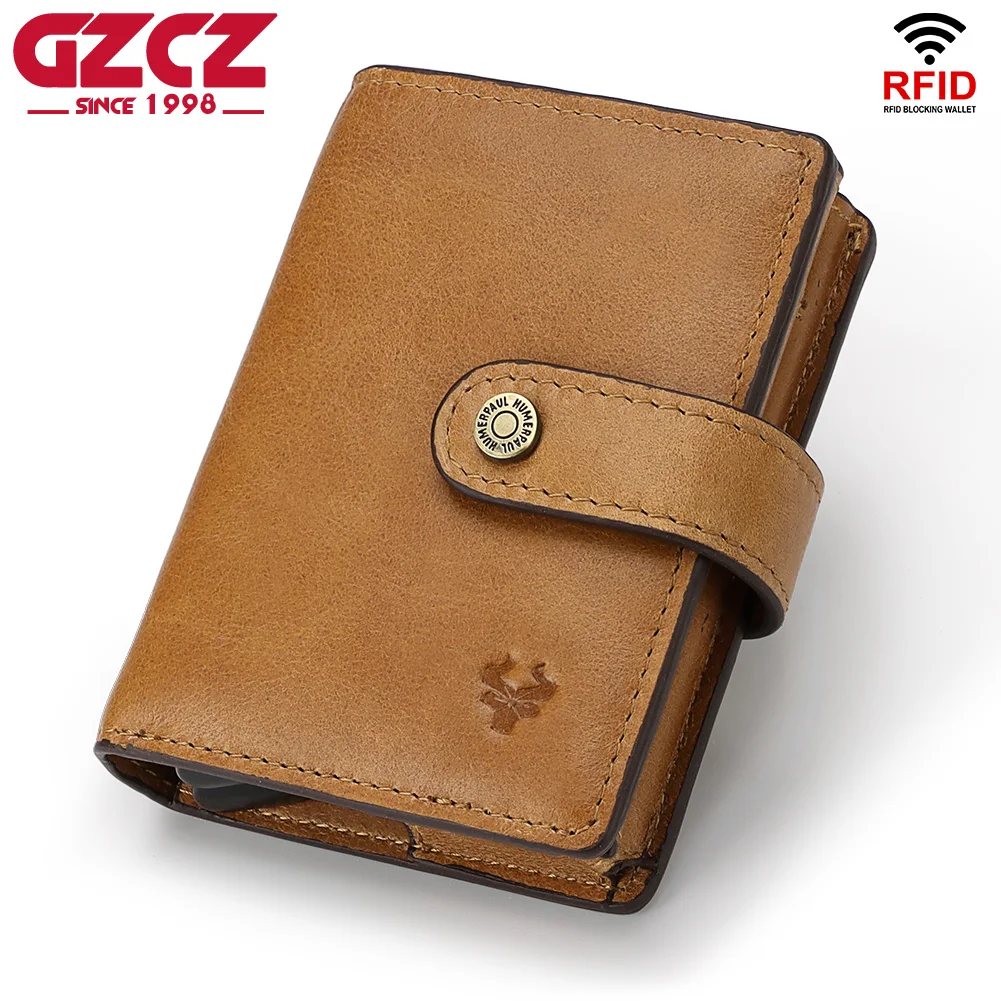 

Quality Rfid Blocking Protection Men Women id Credit Card Holder Wallet Leather Metal Aluminum Business Bank Card Case Vintage