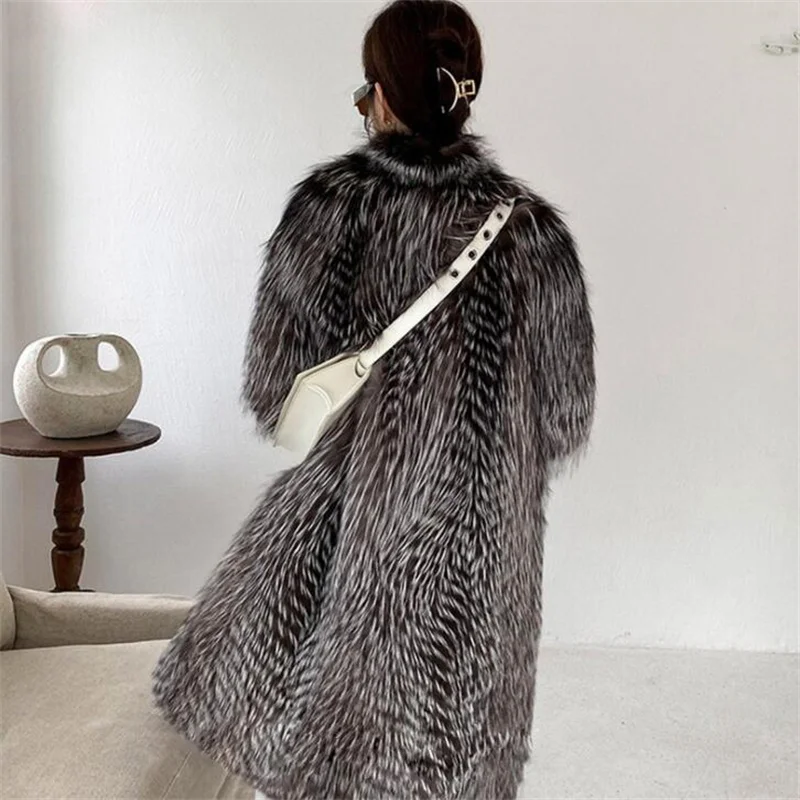 Women's fur coats whole fur fox fur long trench coats windbreaker fashion thin autumn winter new пальто куртка женская зима