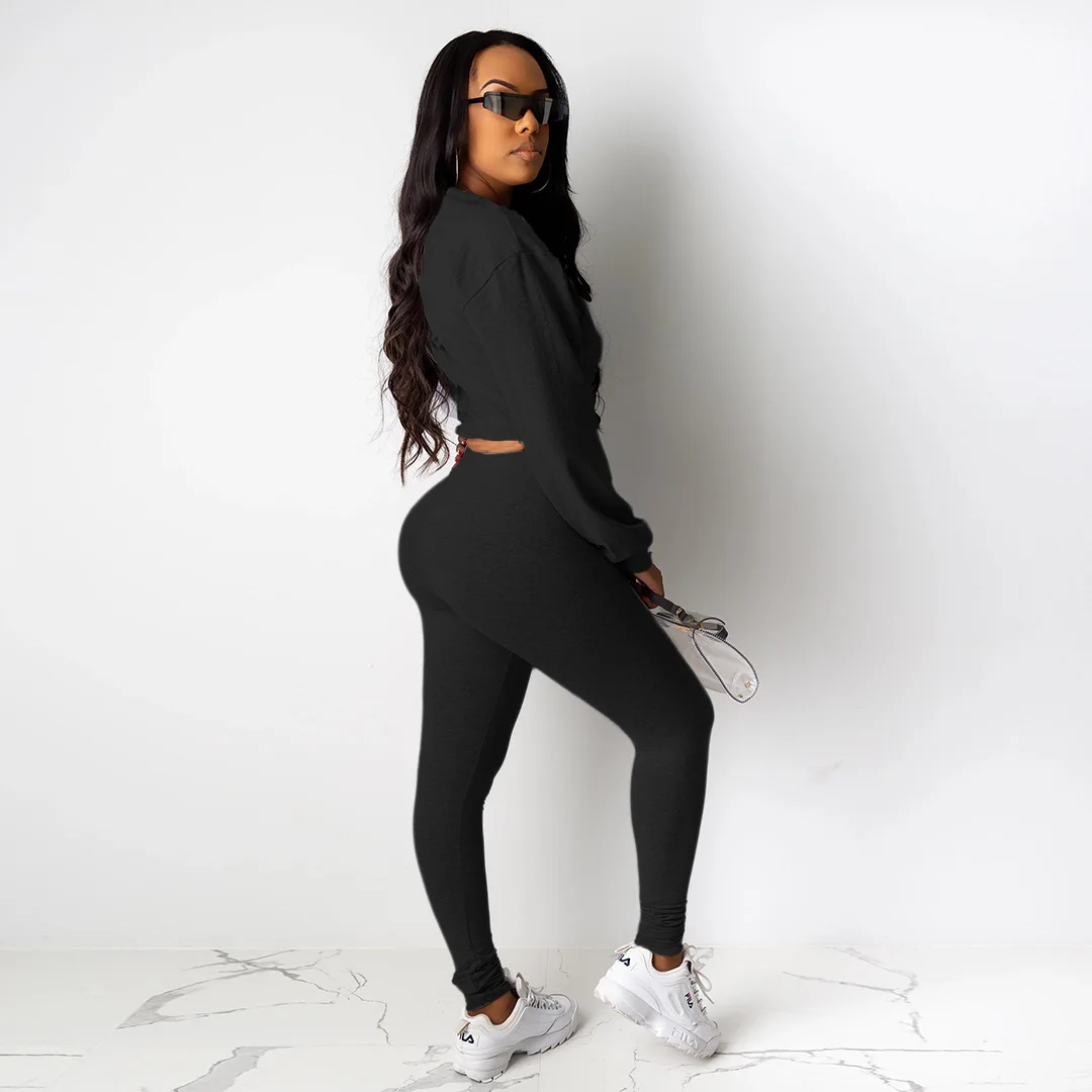 Casual Women Two Pieces Jogging Femme Long Sleeve Sportwear Tracksuit Women O-neck Crop Top+ Long Pants Suit Autumn