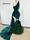Новый дизайн, ассиметричные короткие бархатные платья для выпускного вечера, изумрудно-зеленого цвета, без бретелек, с боковым шлейфом, 2022