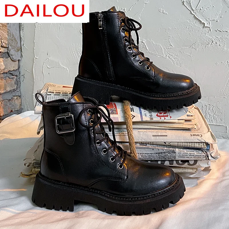 

Женские кожаные ботильоны на шнуровке, Нескользящие износостойкие удобные ботильоны, осень 2021