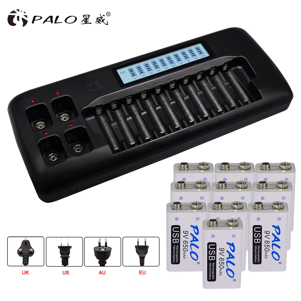 

Зарядное устройство PALO 9V Li для 3,7 V/9 v литий-ионных батарей aa aaa ni-MH ni-cd аккумуляторная батарея с 10pcs 9V LI батарея