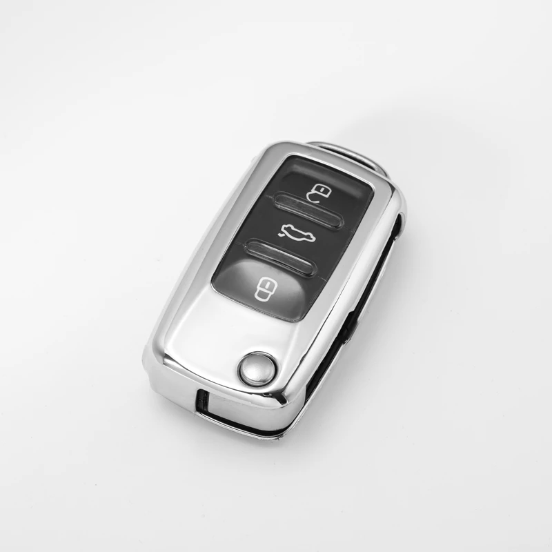 Мягкий TPU чехол для автомобиля чехол КРЫШКА ДЛЯ Vw Jetta Golf Passat Beetle Polo Bora 2/3 кнопки дистанционного флип аксессуары для ключей брелок для ключей - Название цвета: A-silver