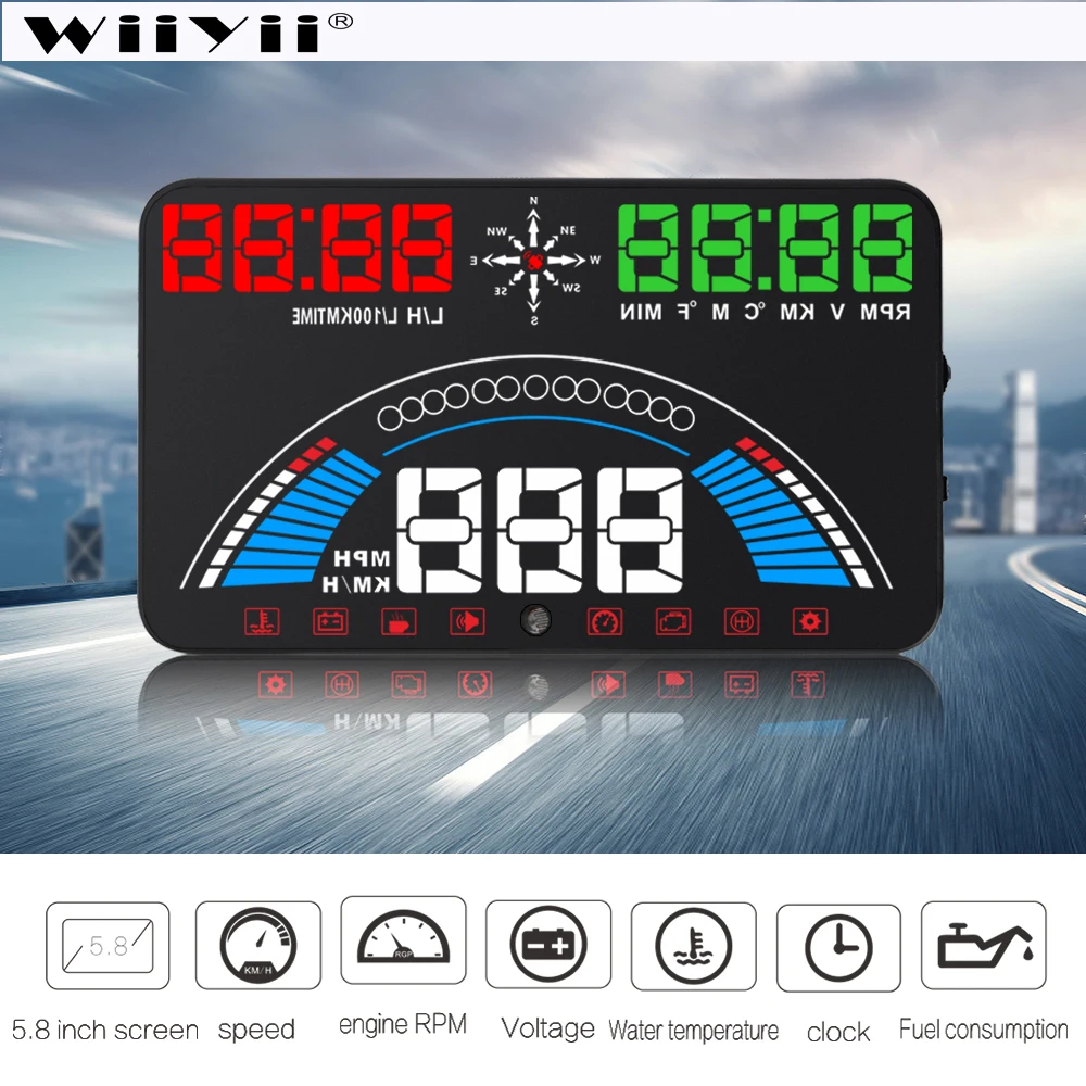 Автомобильный спидометр S7 Mirror HUD 5 8 дюйма GPS OBD2 | Автомобили и мотоциклы