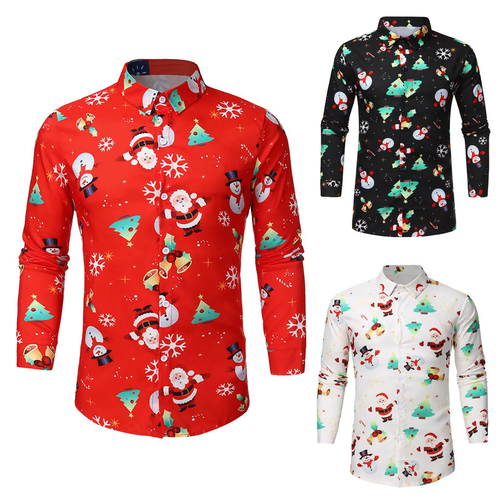 

Fashion Sleeve Printed Long Christmas Casual Autumn Top Shirts Winter Men's Blouse Men Shirts