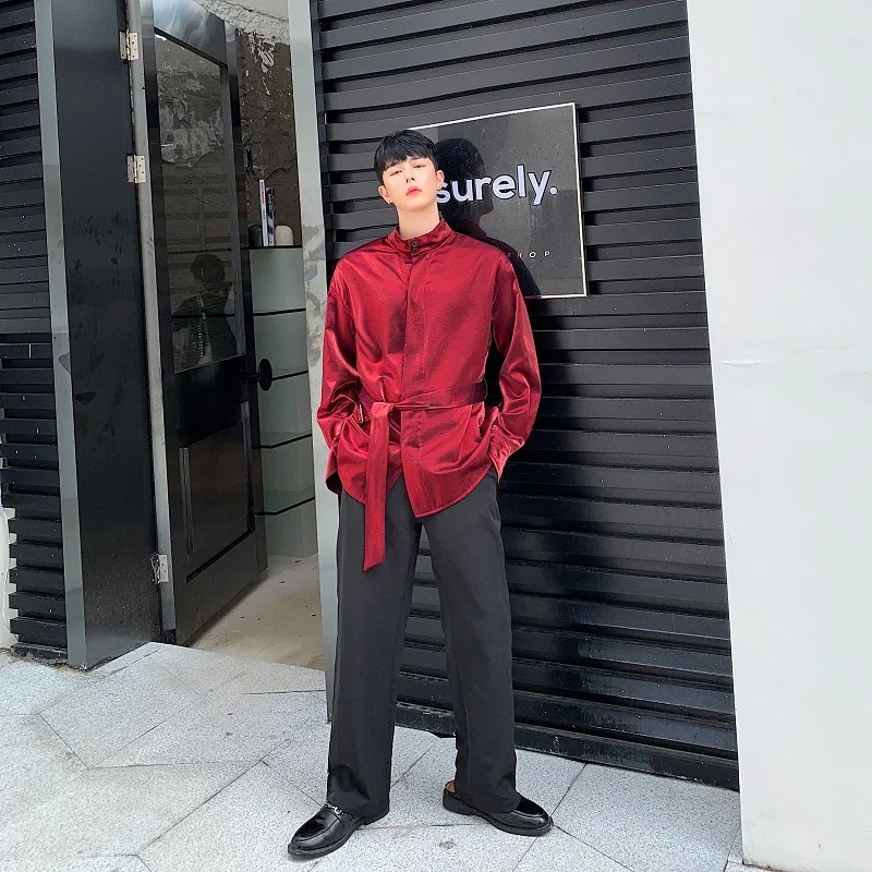 Мужская рубашка с длинным рукавом Повседневная для мужчин и женщин поясом