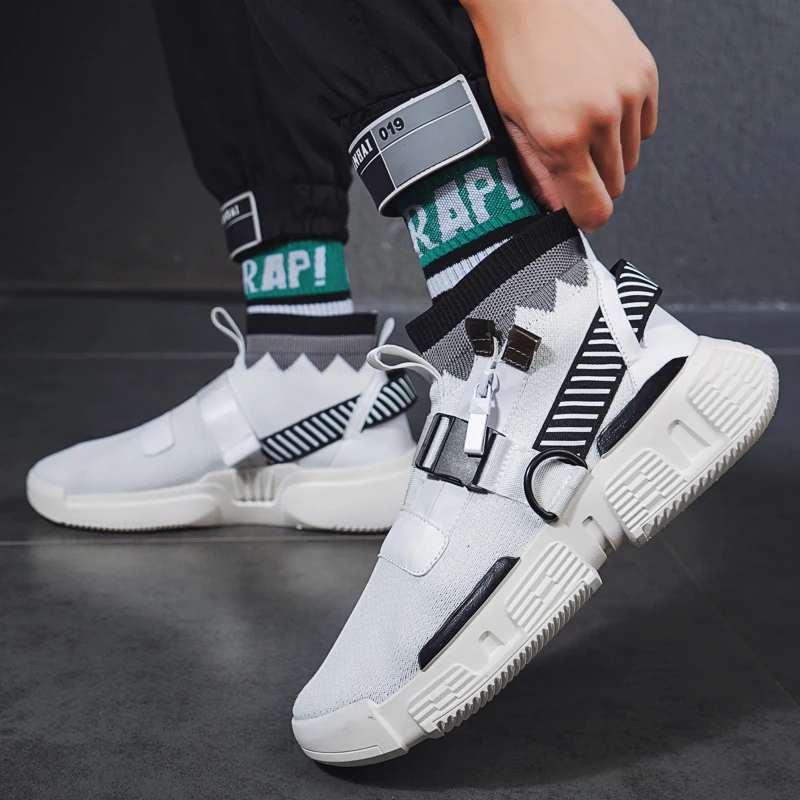 

2020 Four Seasons New Sneakers Men's Running Shoes Fashion Soft Bottom Flying Woven Sports High Top Casual Knitted Socks Shoes