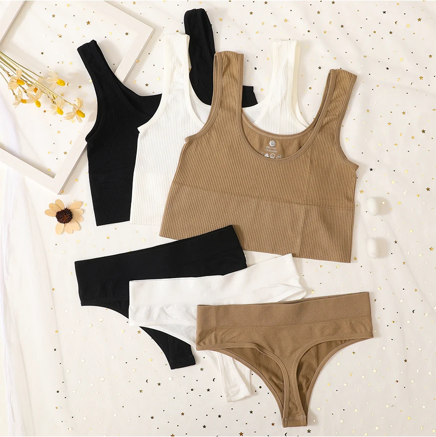 

2Pcs Bra Set Women Seamless Underwear High Waist Panties Seamless Crop Top Tank Fitness Bra Crop Top Bralette Sports Set