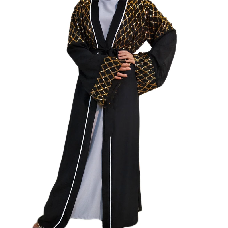 

Открытая абайя, роскошное кимоно с блестками для женщин в мусульманском стиле, длинное платье, очаровательное вечернее Макси платье для веч...