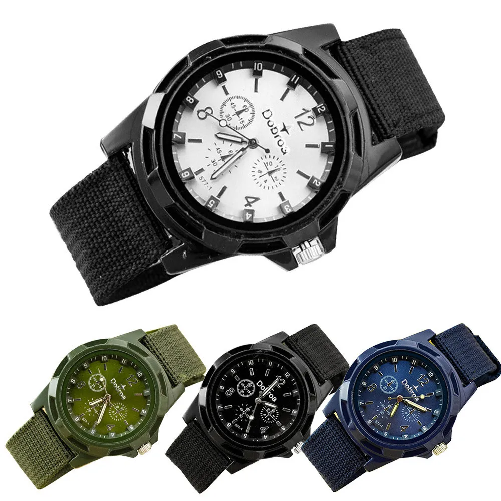 

Fast delivery Men's Fashion Sport Watches Braided Canvas Belt Watch Analog Wrist Watch Military Waterproof Male Relogio gift