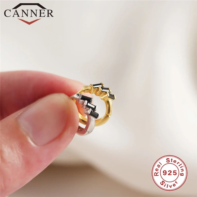 High-Quality 925 Sterling Silver Geometric Beads Hoop Earrings for Women Black Rectangular CZ Zircon Earring Gold Jewelry | Украшения и