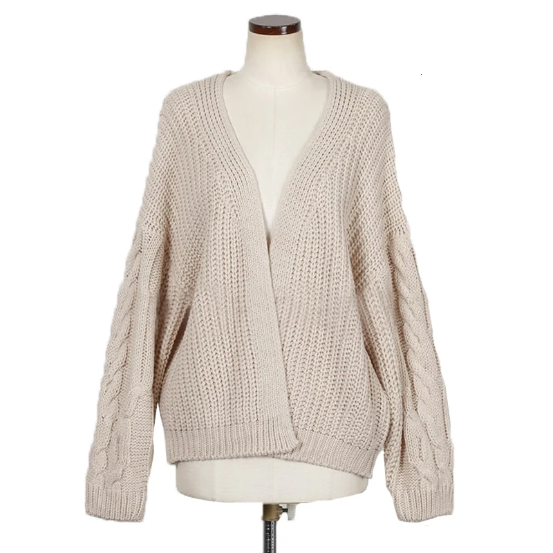 

Genayooa Vintage Women Cardigan Sweater Casual Loose Knitted Sweater Coat V-neck Streetwear Jumpers Femme 2019