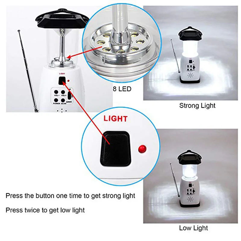 Мульти-Функциональные 4-Way с питанием от солнечных батарей рукоятки светодиодный