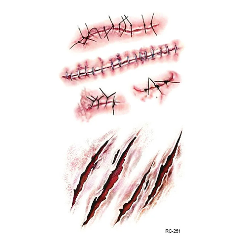 4 шт./партия Хэллоуин Зомби татуировки со шрамами с поддельной пробкой кровавый