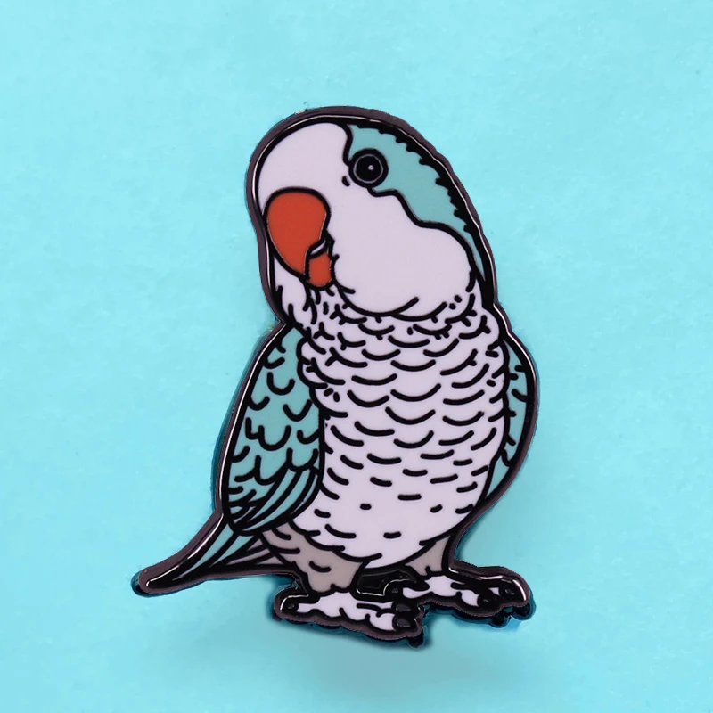 Эмалированная металлическая брошь в виде голубого попугая | Украшения и