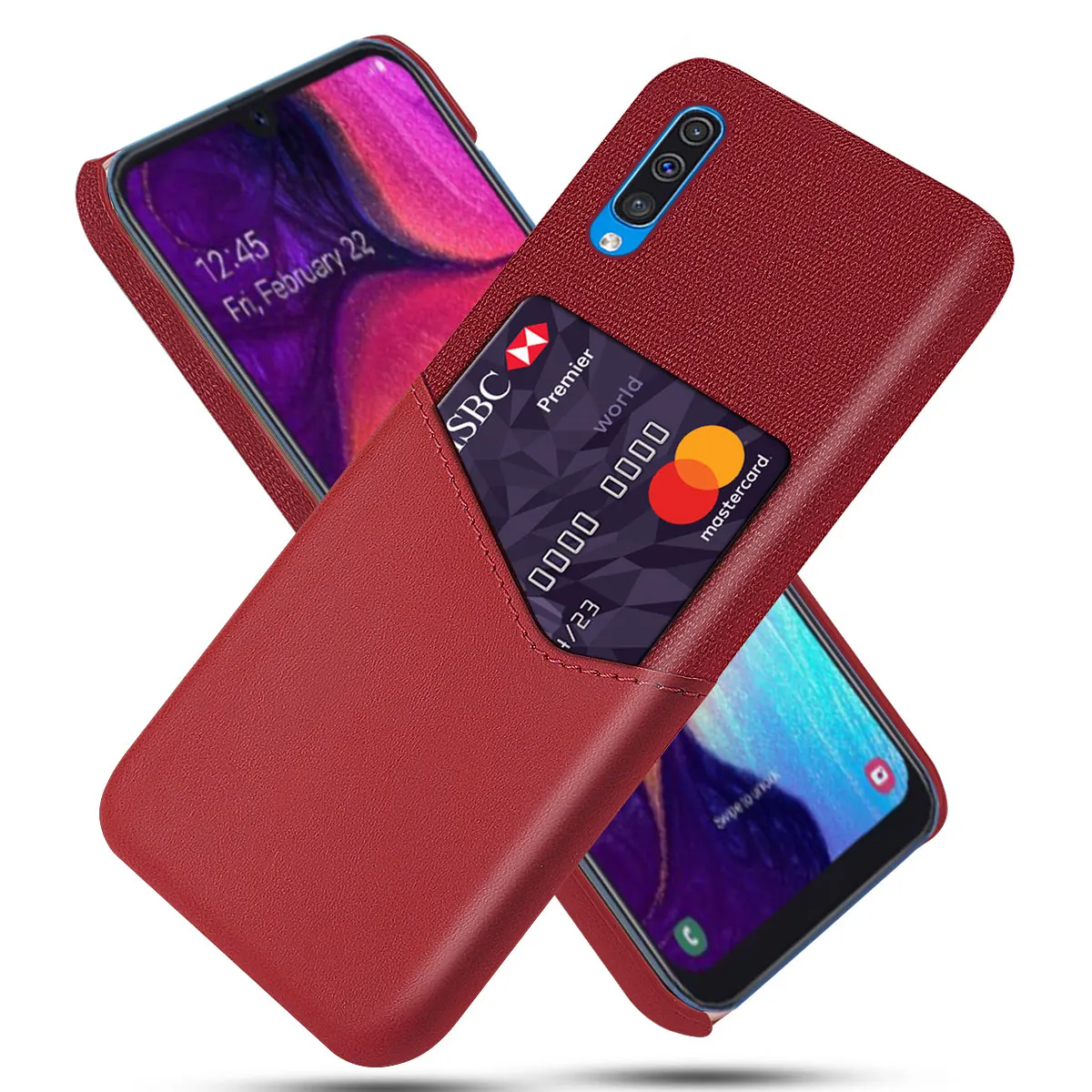 

A50 Shockproof Case for Samsung Galaxy A10 A20 A30 A40 A60 A70 A80 A90 Fitted Cover Business Fabric + Luxury Leather Card Holder
