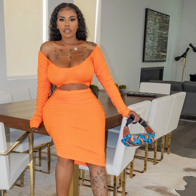

Cutubly Slash Neck Midi Dress Stacked Long Sleeve Dress Cut Out Sexy Bodycon Dress Fashion Streetwear Party Club Dresses