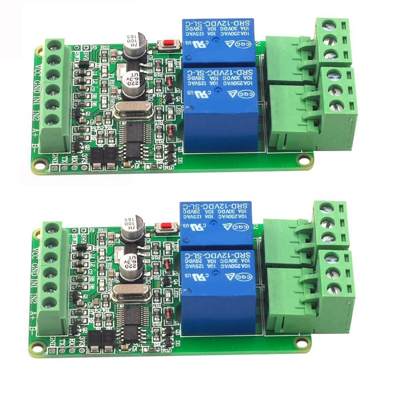 

Релейный модуль Modbus-Rtu 2 канала 12 в, переключатель с входом/выходом RS485 / TTL для связи, 2 шт.