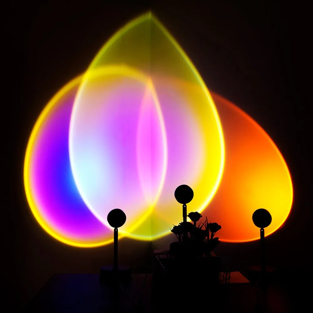 

2021 USB Button Rainbow Sunset Projector Atmosphere Led Night Light Home Coffe shop Background Wall Decoration Colorful Lamp