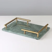 tea set tray marble brass bathroom cosmetic shelf fruit pastry plate rectangle creative storage organization gold handle