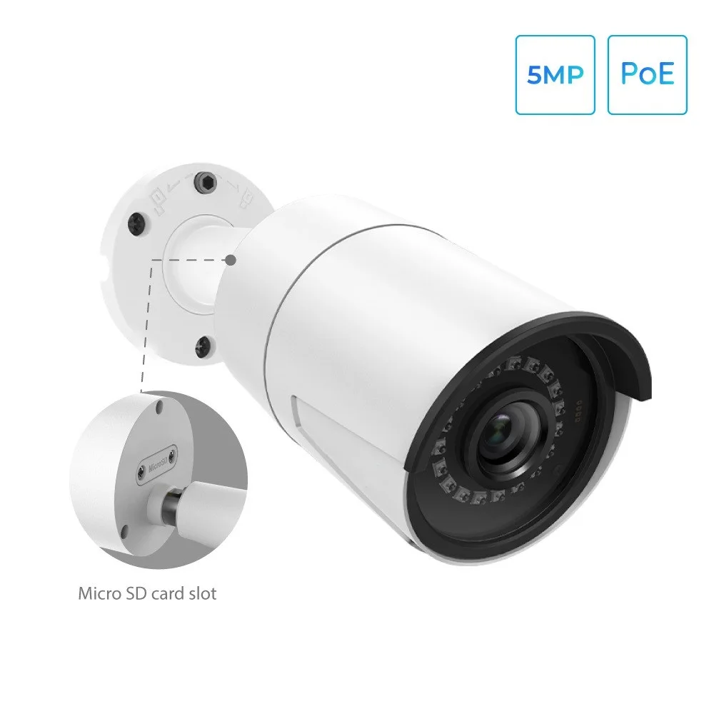 

Наружная ip-камера 5 Мп PoE Водонепроницаемая инфракрасная камера ночного видения со слотом для SD-карты Onvif bullet для домашнего видеонаблюдения