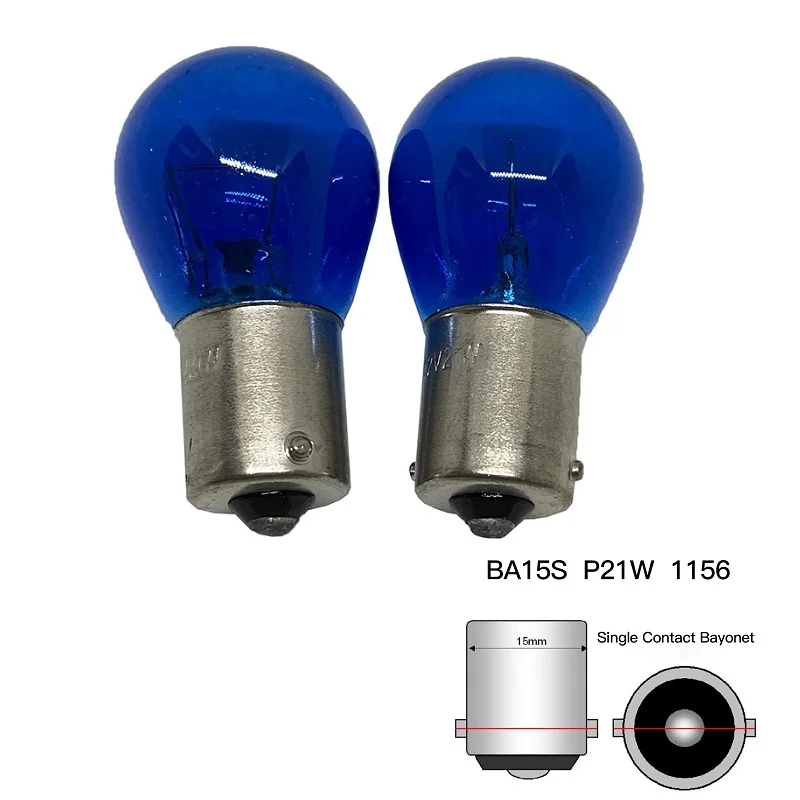 10 шт. 1156 синий цвет P21W S25 галогенная лампа BA15S 1157 P21/5 Вт BAY15D 12V 21 Стекло авто