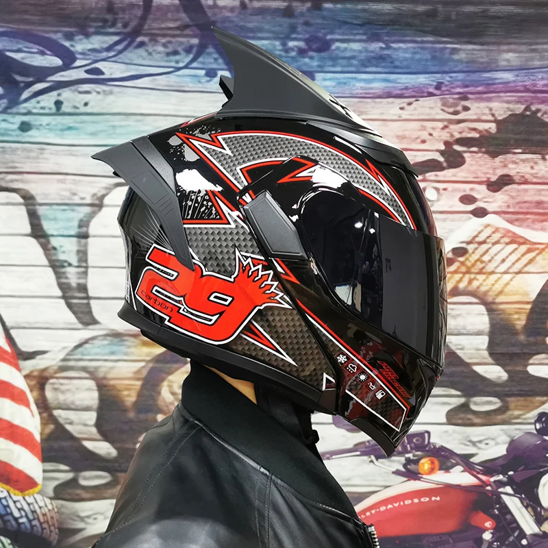 Мотоциклетный шлем с откидной крышкой и двойным объективом мотоциклетный для