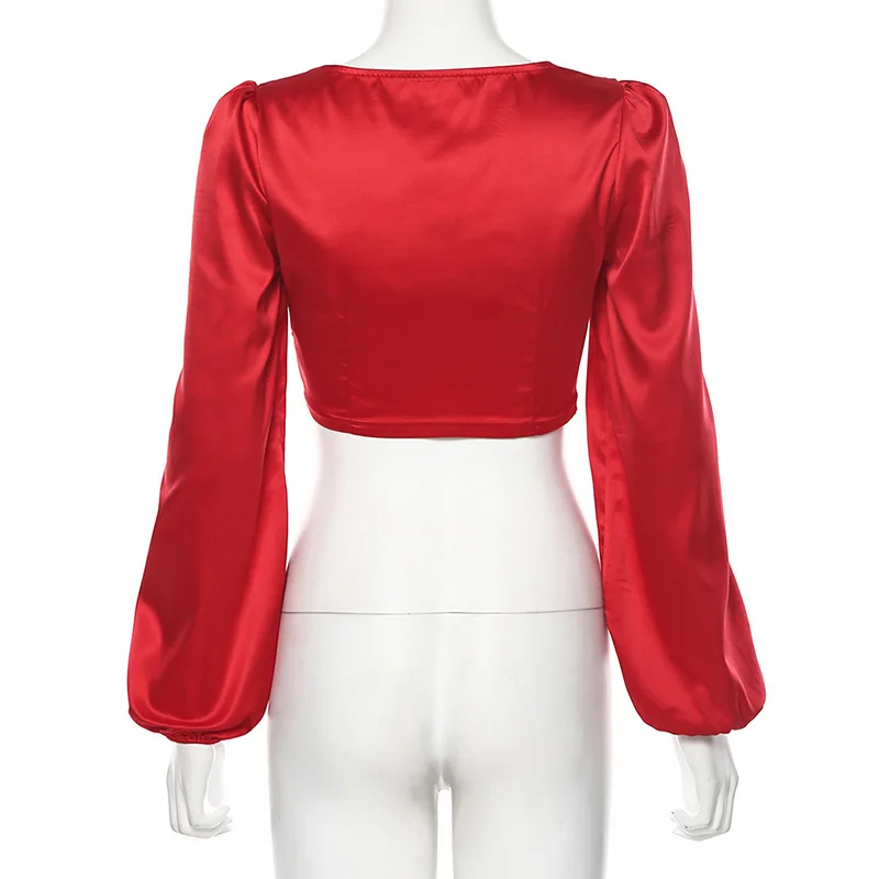 

Red long sleeve crop top women sexy low cut ladies tee shirts shirt clothes tshirt vintage punk clothing tee clothes vintage tee