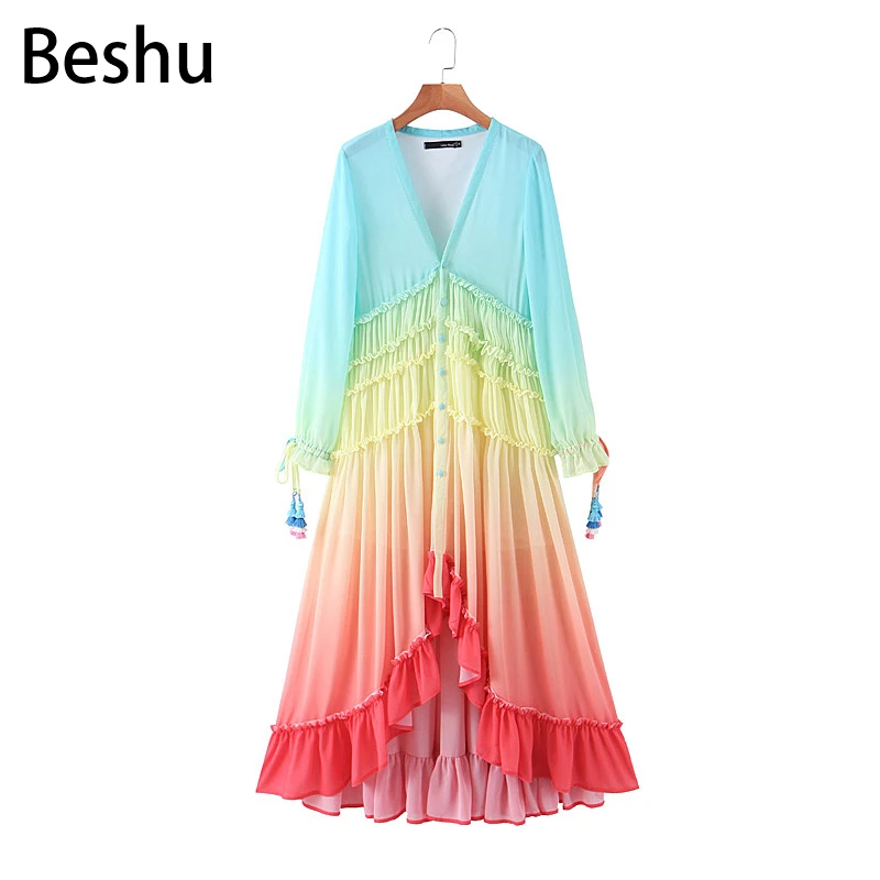 Женское шифоновое платье с длинным рукавом Za Повседневное градиентом в