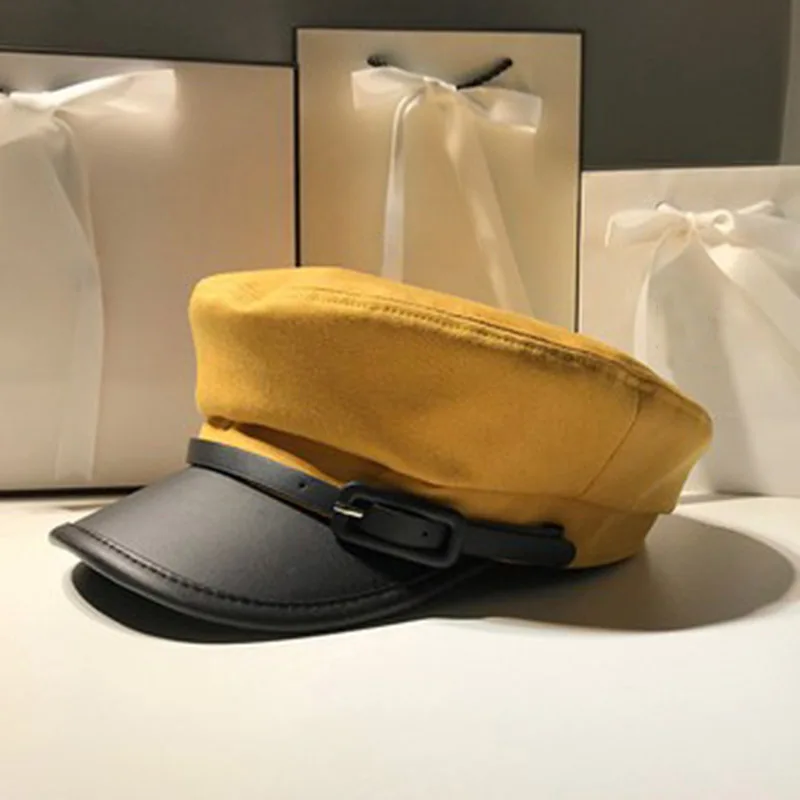 Женские черные шапки в стиле милитари береты Осень зима английская мода из