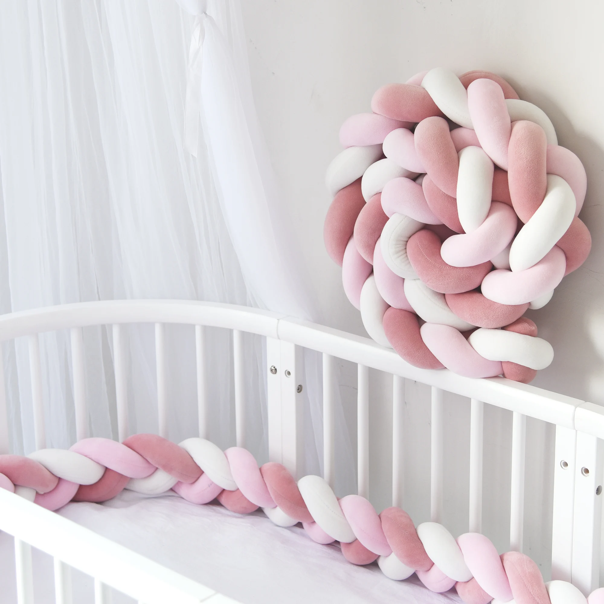 

2M Baby Bed Bumper Newborn Knot Braided Crib Bumpers for Boys Girls Baby Cot Bumper Crib Protector Room Decor