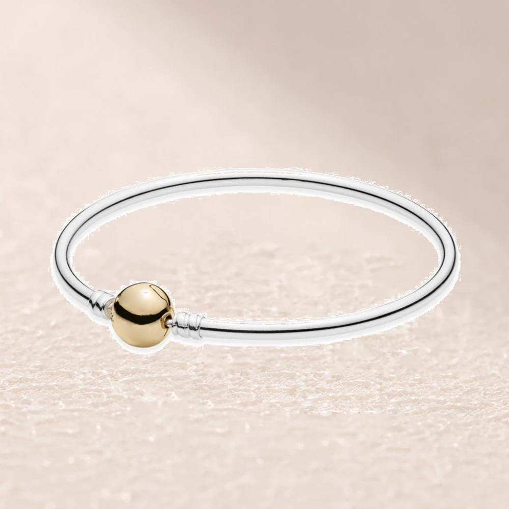 

590718-1 Silver Bangle Bracelet with Gold Clasp -