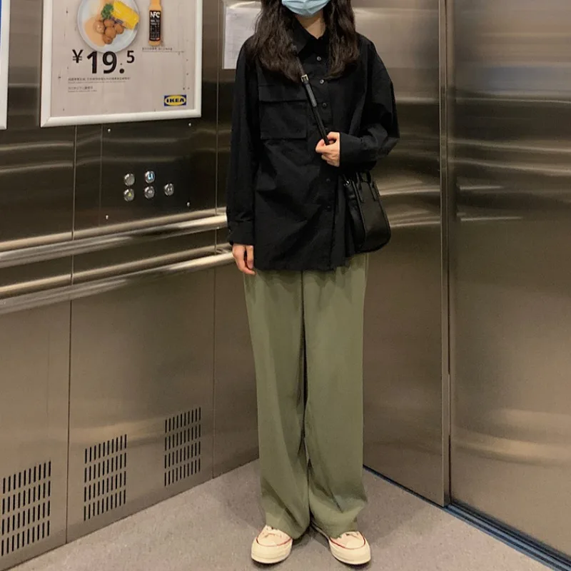 

Korean Chic Vision 2 M Long Leg Super Slimming High Waist All-Match Commute Loose Drooping Straight Mopping Pants