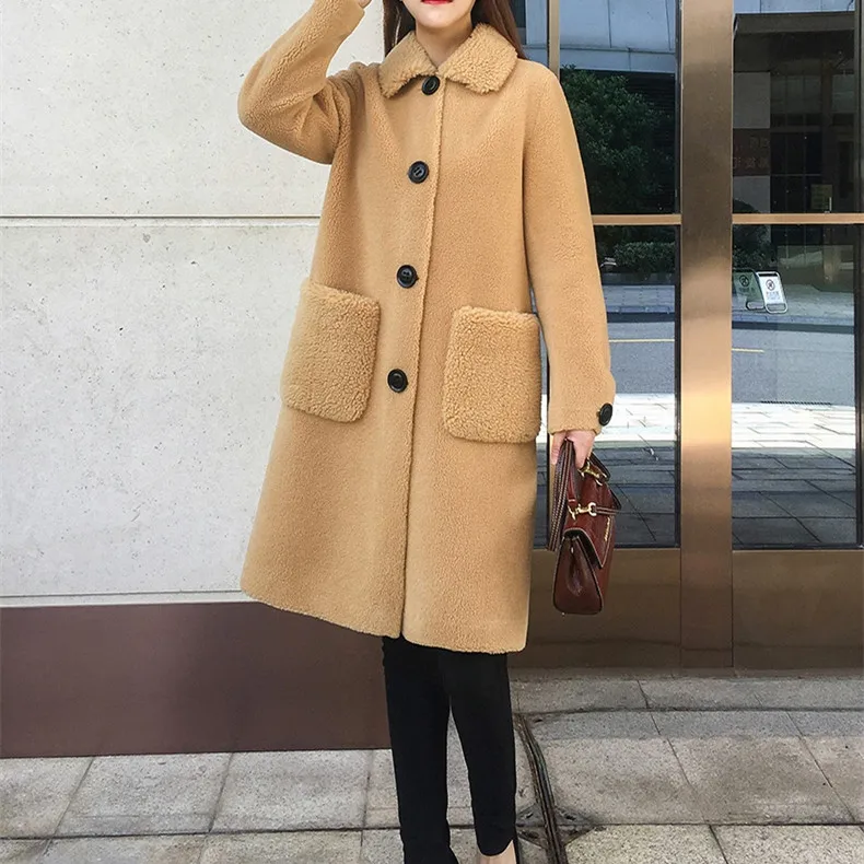 Женское меховое пальто SY02 длинное теплое из 30% шерсти овчина для зимы| |