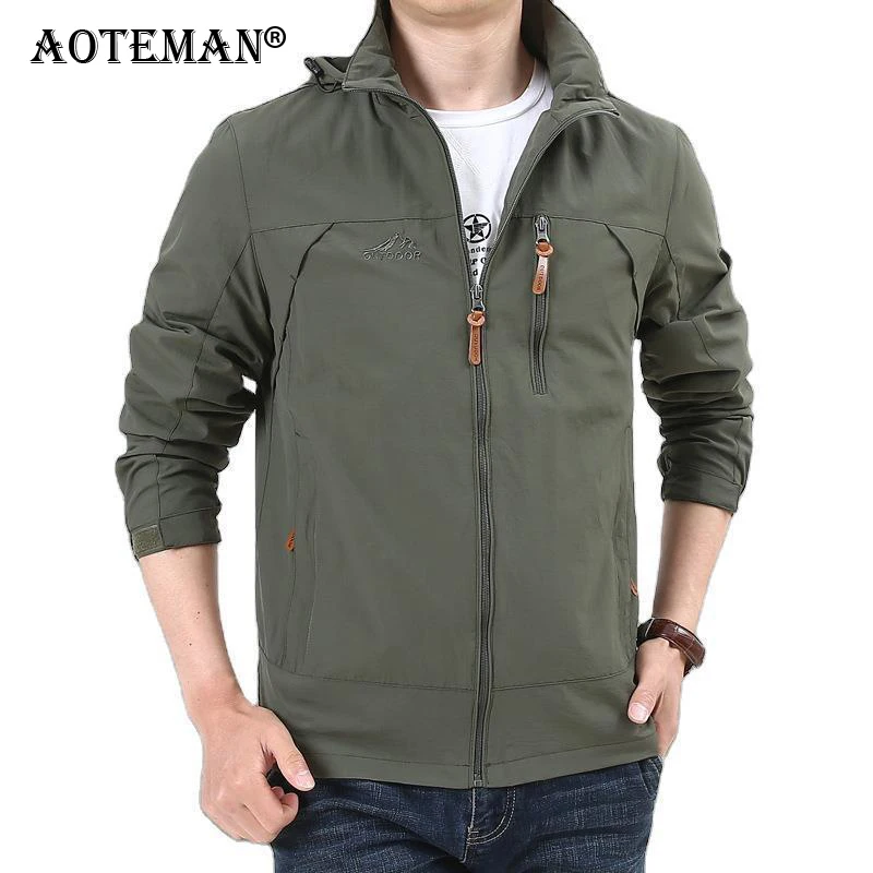 

Men Jackets Sport Zipper Coats Windproof Spring Autumn Outwear Outdoor Windbreaker Men Clothing Hooded Fashion Jacket 5XL LM494