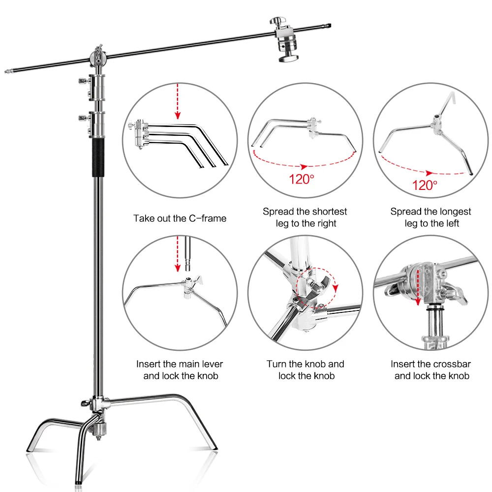 2 6m8 5ft stainless steel century foldable light stand tripod magic leg photography c stand for spot lightsoftboxphoto studio free global shipping