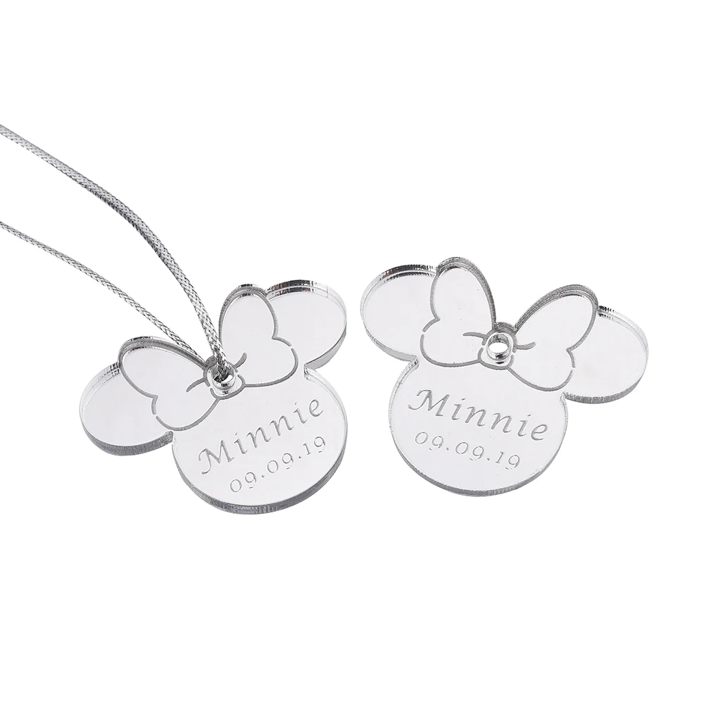 Style5 Silver 10 шт. персонализированные гравированное зеркало Минни Маус надписи имя карты метки ребенок душ украшение для вечеринки в день рождения 40 мм логотип - Цвет: Style5 Silver