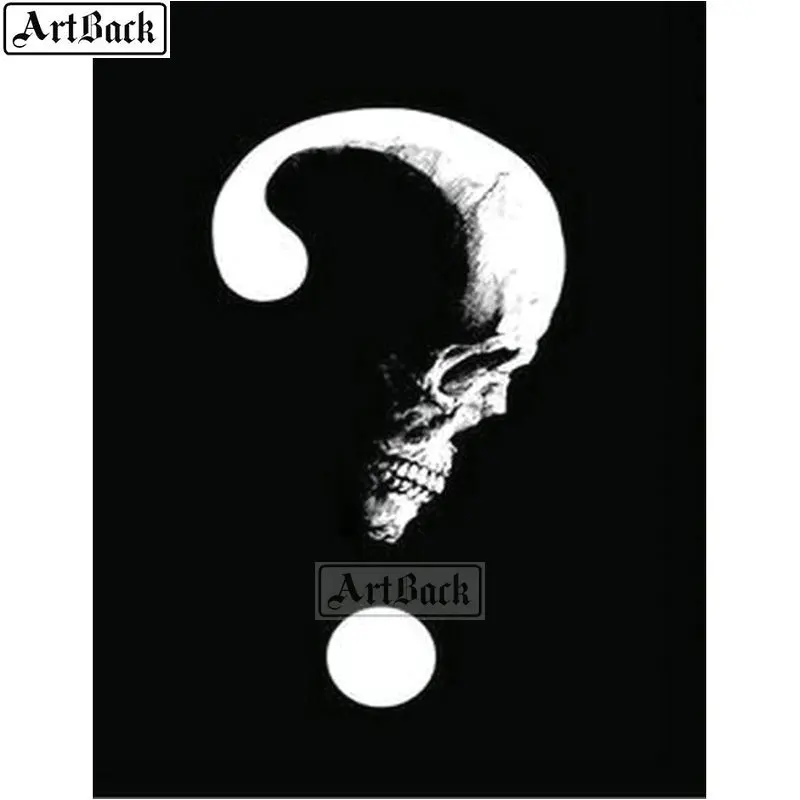 Полностью Квадратный бриллиант 5D картина с изображением черепа черно-белая