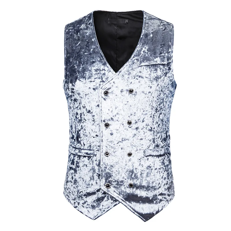 Жилет мужской бархатный двубортный с V образным вырезом и стразами|Костюмные