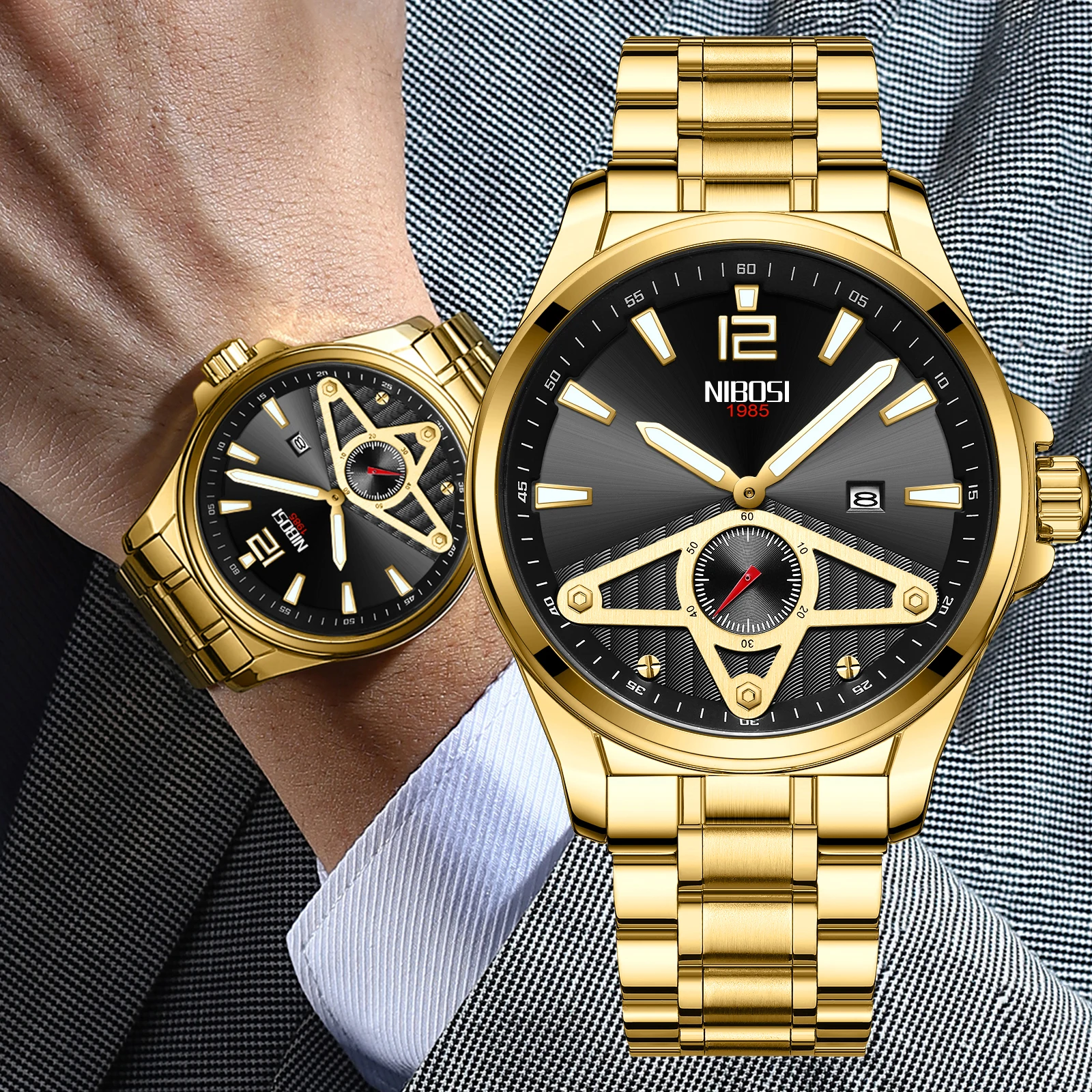 

Роскошные мужские часы NIBOSI 2021, спортивные кварцевые часы с хронографом, модные часы из нержавеющей стали со светящимися часами, мужские час...