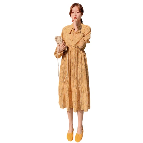 

Fashion Harajuku Style Women Spring Vingate Long Sleeve Print Dress Casual Female Floral Elegant Chiffon Party Night Dresses