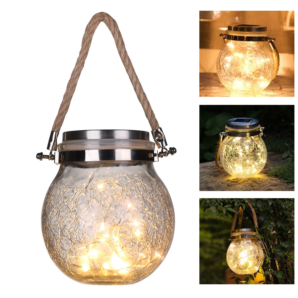 Уличный декоративный светильник на солнечной батарее медная проволока в баночке