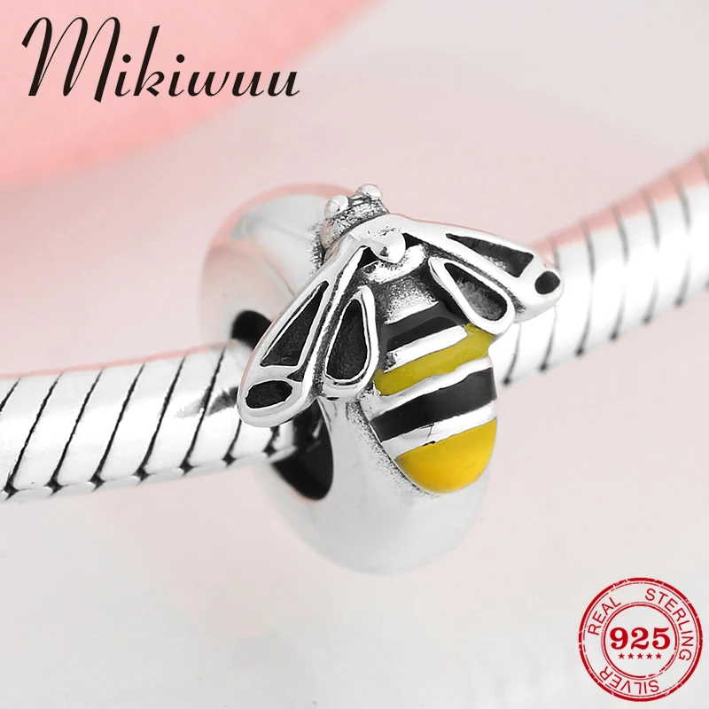 Новинка аксессуары из стерлингового серебра 925 пробы желтая эмалированная пчела