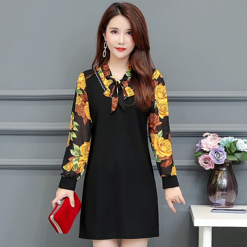 

Floral Women vintage Blouses 2020 Fashion autumn long Sleeve patchwork Long Bow tie Shirt Female Casual tops camisas mujer