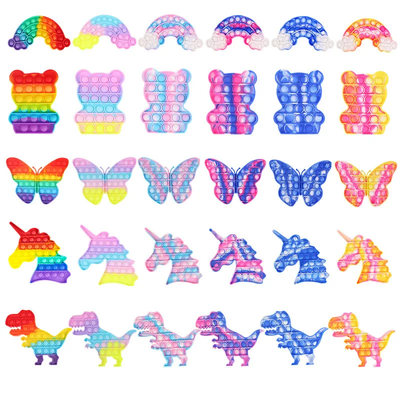 Новинка Поп it Tie-Dye Радужная Бабочка Медведь Единорог динозавр космический