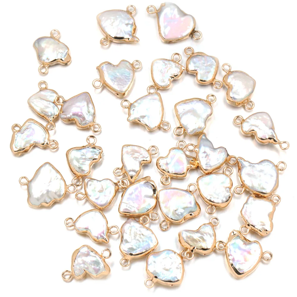 

Natural Freshwater Pearl Pendant Love heart Double hole connector Pendants for Jewelry Making DIY Bracelet Necklaces Accessories