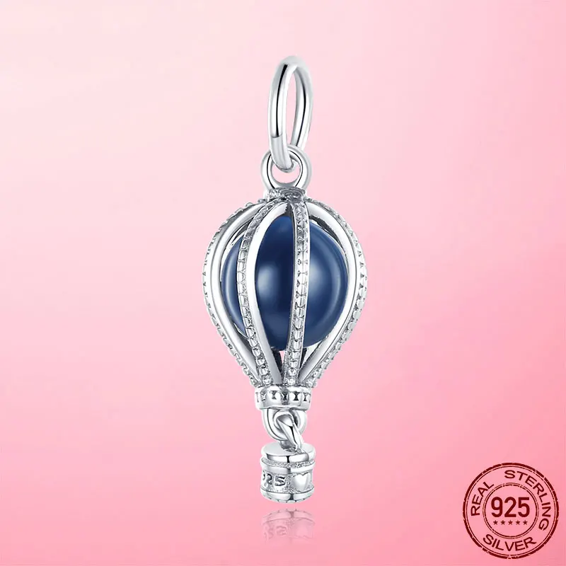 

925 Sterling Silver Beads Blue Globe Charm Pendant Fit Original Pandora Bracelet Necklace for Women Jewelry Making Fine Jewelry