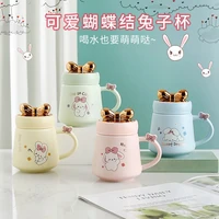 creative ceramic cup with bow lid cute cartoon rabbit water cup milk cup couple coffee cup home christmas gift fall kawaii mug