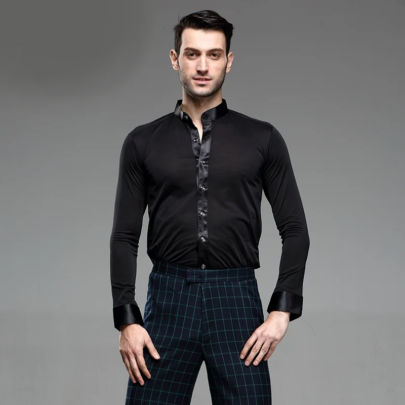 Black Stand collar Новинка, Fantasia, топы для латинских танцев, мужские топы для йоги, бальных танцев, сальсы, Танго, самбы, Одежда для танцев, стандартные топы, Мужская Профессиональная Одежда для танцев - Цвет: Black Stand collar